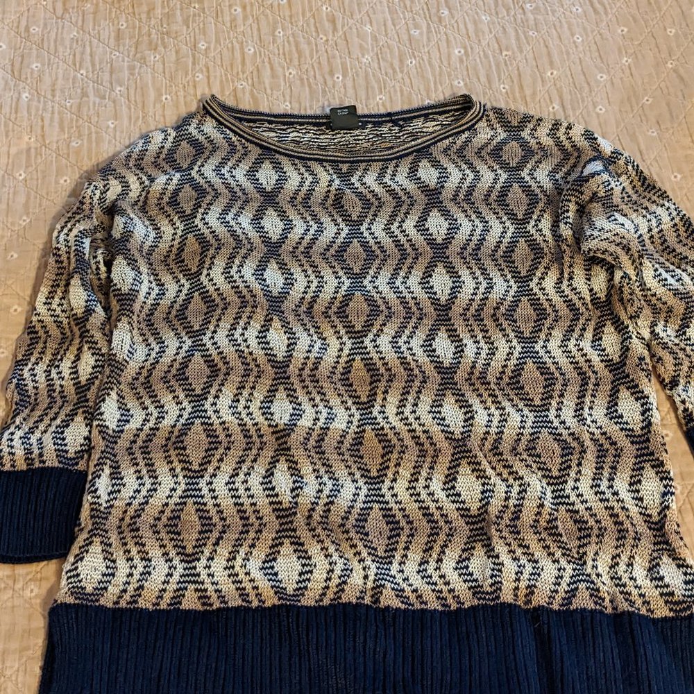 Club Monaco Ivory Camel Navy Sweater XS EUC Cotton Rayon